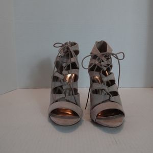 Madden Girl Racey Women's Heels  Size 7.5 M Tan Faux Suede Criss Cross Lace up